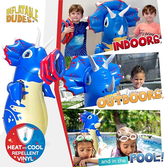 INFLATABLE DUDES Dinosaur -Kids Punching Bag | Already Filled with Sand| Bop Bag | Premium Inflatable Toy | Punching Bag for Kids | Enhanced Bounce-Back Action! | Indoor Outdoor - Party Games