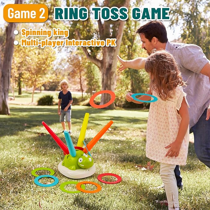 3-in-1 Dinosaur Rocket Launcher, Ring Toss & Musical Jumping Toy for Kids Aged 3-8, Remote Control Outdoor & Indoor Toys for Boys and Girls, Birthday Gift for Boys & Girls Ages 4-8