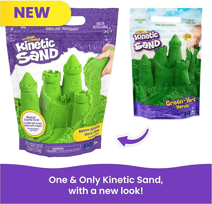 Kinetic Sand, 2.5lbs Green Play Sand, Amazon Exclusive, Resealable Bag (Packaging May Vary), Sensory Toys, Holiday Gifts & Stocking Stuffers for Kids Ages 3 and up