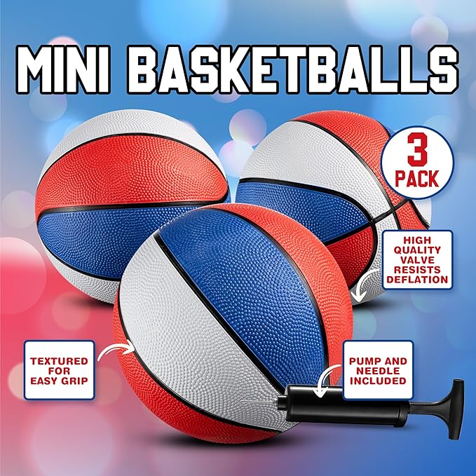Rubber Mini Basketball Balls for Kids 7 Inch, Size 3 Pack of 3 - Pool Basketball for Mini Hoop Outdoor & Indoor