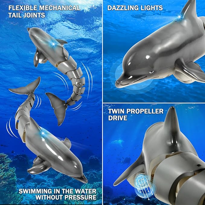 Remote Control Dolphin Shark, Water Pool Toys for Kids Ages 8-12, 2.4G High Simulation Oceanic Dolphins with Light, Swimming Bathroom Toys for 6+ Year Old Boys and Girls