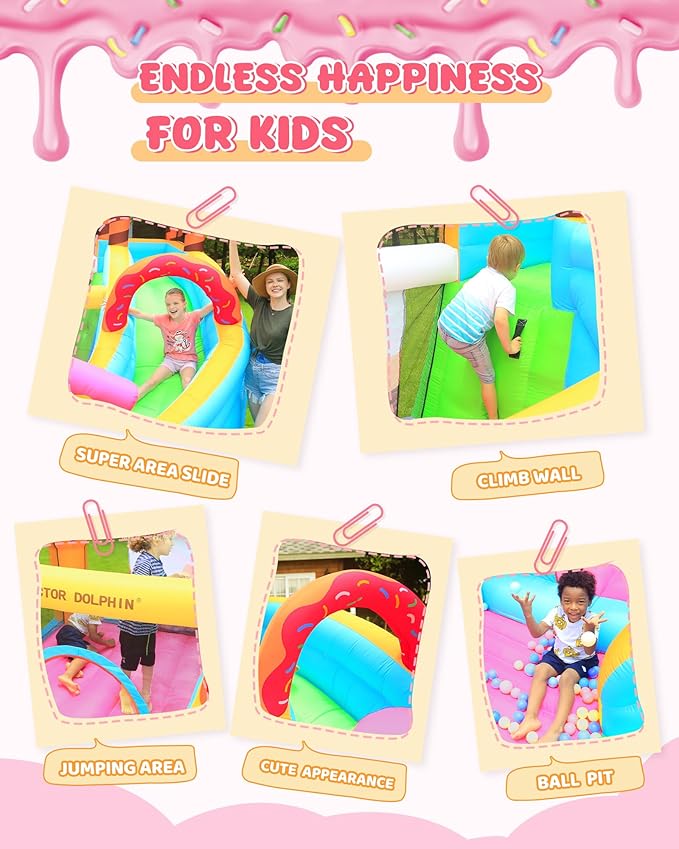 Doctor Dolphin Inflatable Bounce House with Air Blower, Bouncy Castle for Toddlers, Kids Jumping and Slide Castle for Indoor & Outdoor