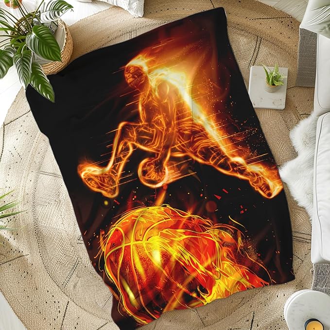 Basketball Blanket for Boys, Kids Blanket, Cool 60 x 50 Inches Lightweight Throw Blanket for Basketball Lovers, Warm Cozy Throw Blanket for Living Room, Bed, Sofa, Office