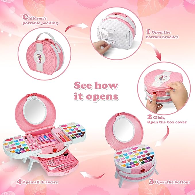 Kids Washable Makeup Girls Toys - Real Makeup Kit for Little Girls, Kid Make up Set for Toddlers Children Princess Dress Up Christmas Birthday Gifts Toys for 3 4 5 6 7 8 9 10 11 12 Year Old Girls