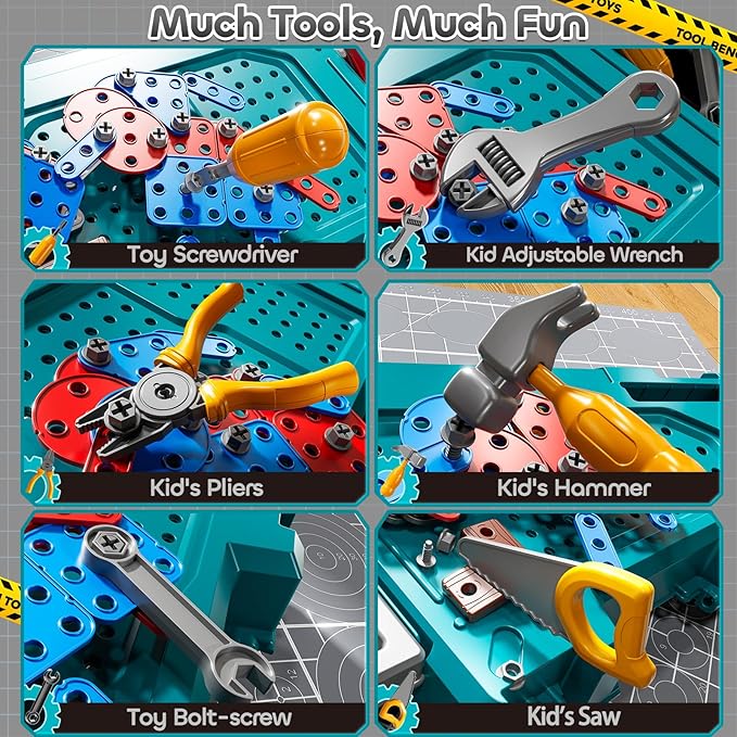 Kids Tools Toy Sets for Aged 3 4 5 6 7 8, 2 in 1 Workbench Toys for Toddlers 3-5, Pretend Play Toolbox, Construction Mechanic Set with Sound, Educational Birthday Gift for Boys Girls Ages 3-8