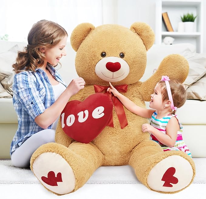MorisMos 5 Feet Love Heart Giant Teddy Bear, I Love You Huge Bear Plush for Girlfriend, Jumbo 5 Foot Stuffed Animal Gifts for Boyfriend, Lover on Valentines, Anniversary, Birthday
