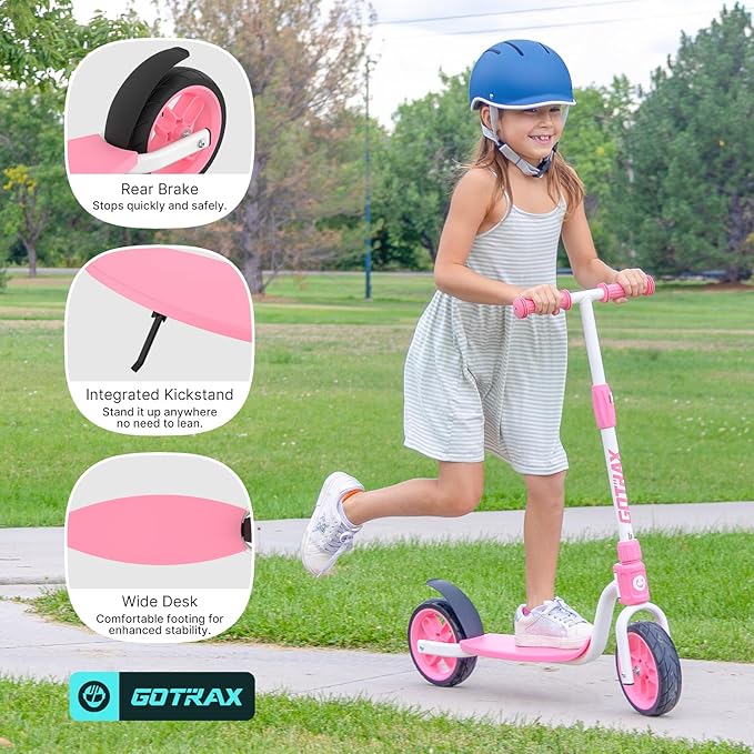 Gotrax KS8 Kick Scooter for Kids 5+, Large 8" Wheels and Height Adjustable Handlebar, Sturdy Wide Deck & Rear Brake, Detachable for Easy Storage, 2 Wheels Scooter for Kids, Teens, Gift for Boy & Girl