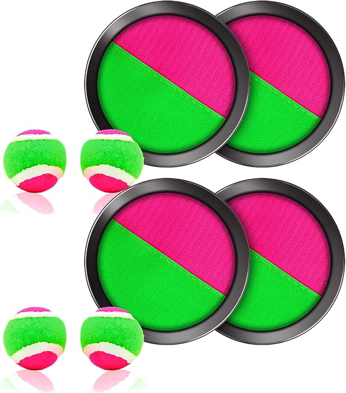 Aneco Toss and Catch Paddle Game Set Sticky Ball Catch Game Toys with 4 Paddles, 4 Balls, Storage Bag Disc Paddles and Toss Ball Sport Games for Family Outdoor Play School Beach Toys Birthday Gifts