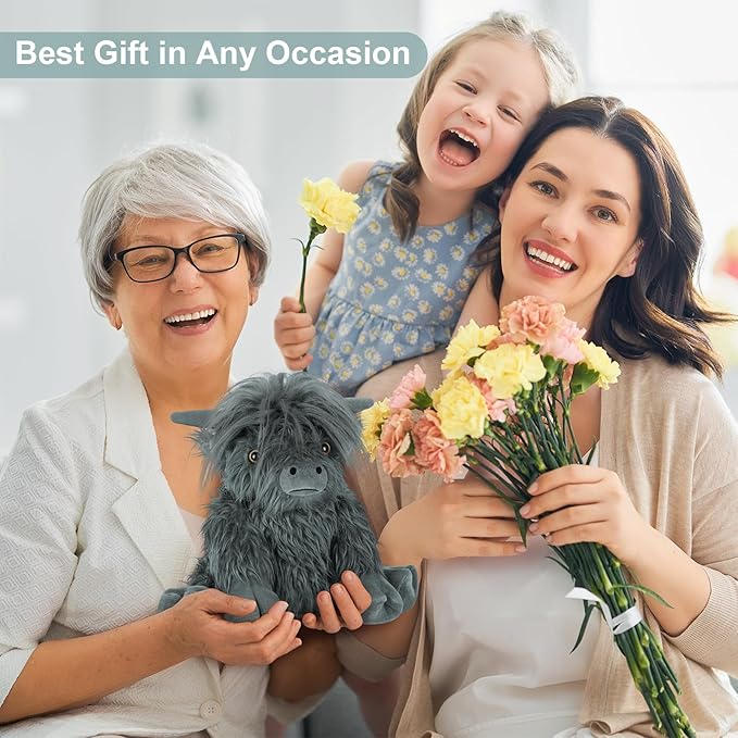 Heatable & Coolable Highland Cow Stuffed Animal, Microwavable Heating Pad for Soothing & Relaxation, Black Cattle Plushies for Stress Relief, Lavender Scented Stuffed Cow Gifts