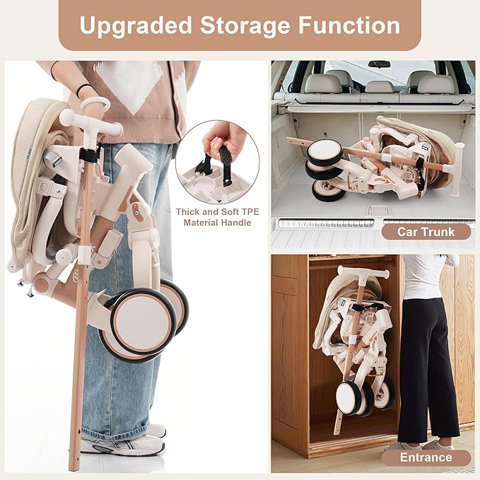 Foldable Toddler 7-in-1 Tricycle Removable Pedal, Canopy, and Guardrail Adjustable Parent Push Handle Ages 1-6 Years