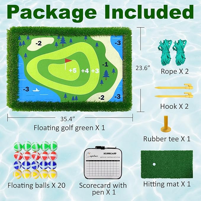 Cupohus Stable Floating Golf Green for Pool-35"x 24" Floating Chipping Green Practice Mat, Adult Fun Backyard Water Golf Games Gift, Support Training Competition for 4 Golfers (Simple Model)