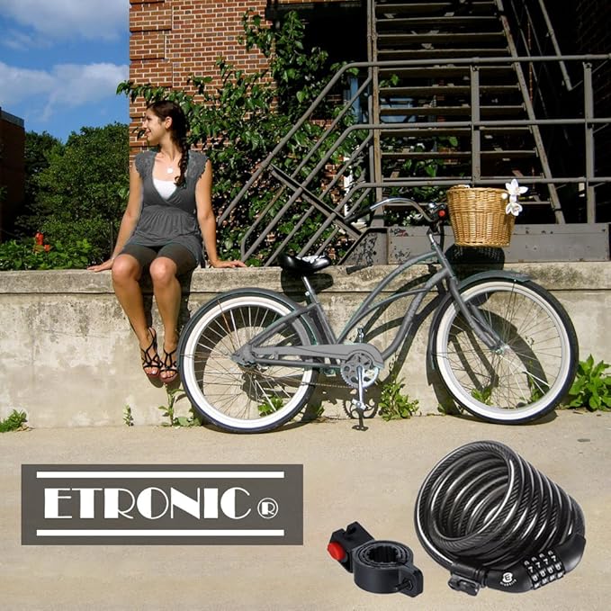 Etronic Bike Lock M6, Cable Lock 6 Feet Long Coiled Security Resettable Combo Combination Lock Bicycle Lock with Mounting Bracket