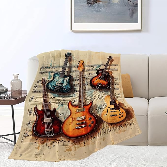 Guitar Blanket, Guitar Throw Blanket, Music Gifts Blankets Stuff Fleece Flannel Plush for Girls Women Men Boys Lovers Adults Soft Bedding Gift for Sofa Bed Office Home Decor 50"x40"