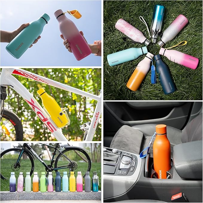 BJPKPK Insulated Water Bottles, 18 oz Stainless Steel Metal Water Bottle with Strap, BPA Free Leak Proof Thermo, Mugs, Flasks, Reusable Water Bottle for Sports & Travel, Red