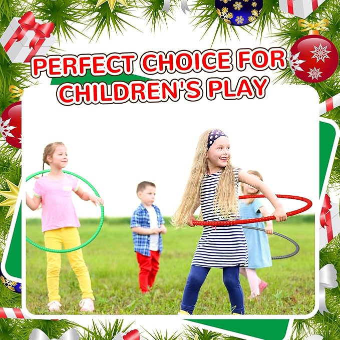 Sratte 12 Pcs Toy Hoop for Kid Detachable Adjustable Toy Hoop Colored Exercise Ring Plastic Circle for Kid Teen Gymnastics Equipment Require Self Assembly(28 Inch,Red, Green, Gold, Silver)