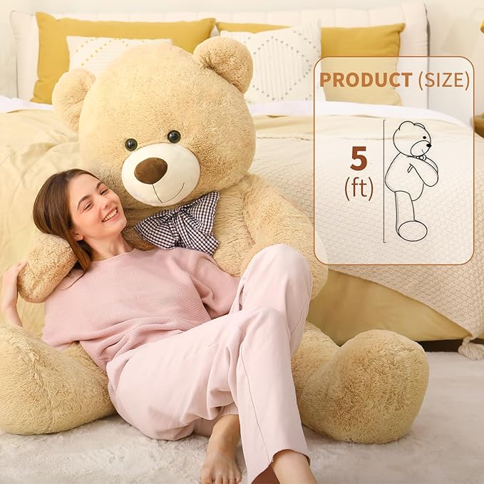 MaoGoLan Giant Teddy Bear Plush, Life Size Large Teddy Bear Stuffed Animal 5 Feet,Soft and Fluffy Big Teddy Bear Gift for Baby Shower,Christmas,Valentines