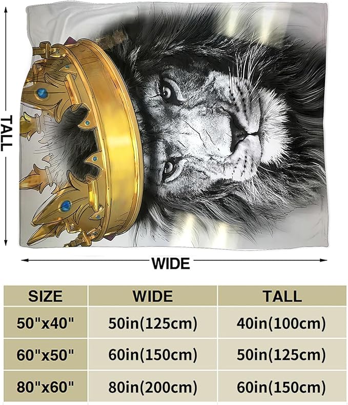 Lion Crown Throw Blanket - Soft, Warm & Cozy Fleece for Men, Women, Girls & Boys - 50"x40"