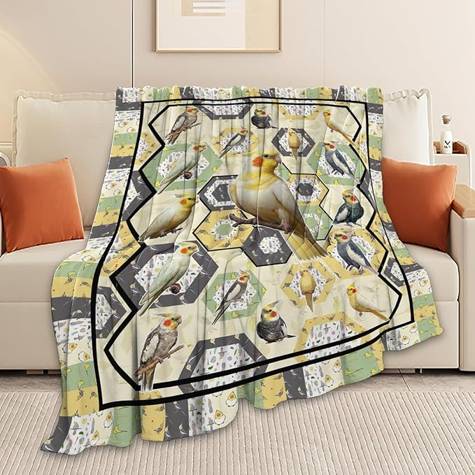 Parrot Bird Throw Blanket Cute Cockatiel Blanket Gifts for Girls Women Kids Boys Adults Men Super Soft Cozy Plush Fluffy Fuzzy Fleece Blanket Home Decor 60''X80''