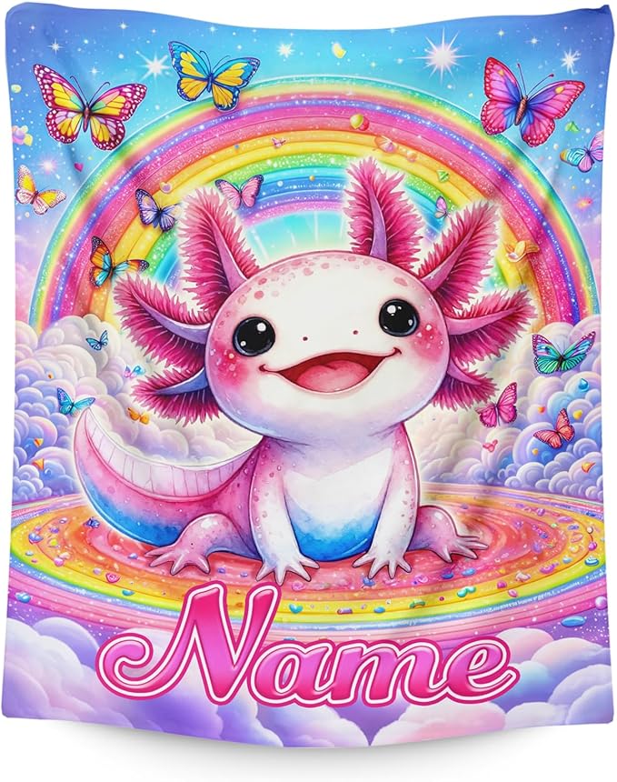 Girls Blankets Custom Gifts for Kids Toddlers, Personalized 40x30 Inches Soft Cozy Warm Rainbow Animals Stuff Flannel Blanket for Sofa Chairs Office Cars Decor