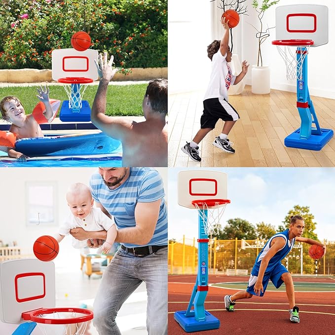 Toddler Basketball Hoop Indoor for Age 1-3, Adjustable Kids Basketball Hoop, Mini Basketball with 4 Balls for Outdoor Poolside, Birthday Christmas Sport Toys Gift for Baby Boys Girls Age 1 2 3 4