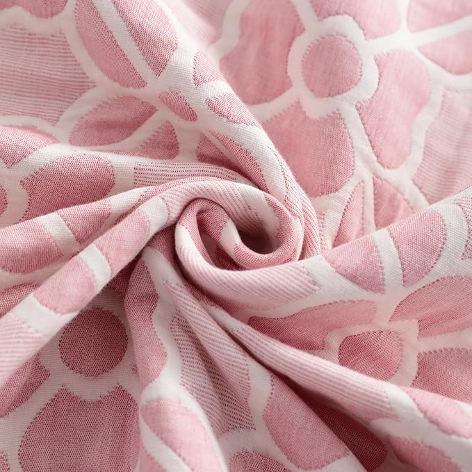 NTBAY 3 Layer Oversized Muslin Cotton Toddler Blanket, 45x60 Inches Jacquard Reversible Nursery Bed Blanket, Super Soft and Thermal Crib Blanket for All Seasons, Baby Gift, 45"x60", Pink Clover