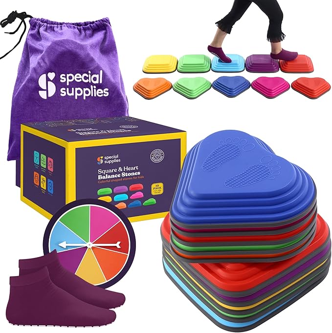 Special Supplies 10 Stepping Stones for Kids Indoor and Outdoor Balance Blocks Promote Coordination, Balance Strength Child Safe Rubber, Non-Slip Edging
