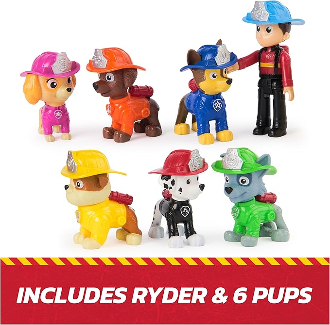 Paw Patrol Fire Rescue Team Pack with 7 Collectible Action Figures, Including Ryder & 6 Pups, Kids Toys for Boys & Girls Ages 3 and Up