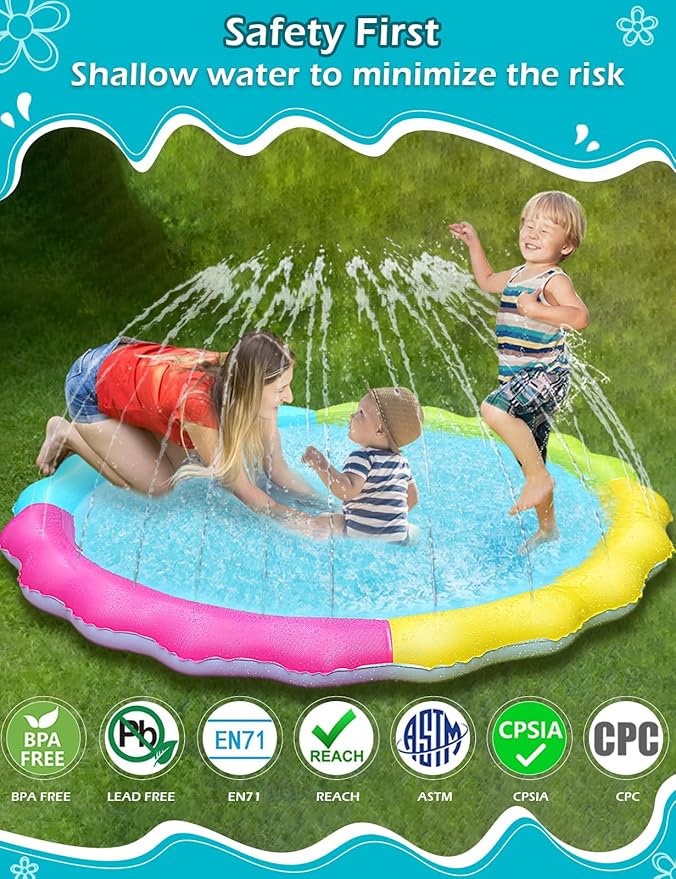 Jasonwell Splash Pad Sprinkler for Kids Splash Play Mat Outdoor Water Toys Inflatable Splash Pad Baby Toddler Pool Boys Girls Children Outside Backyard Dog Sprinkler Pool Age 1 2 3 4 5 6 7 8 9 M