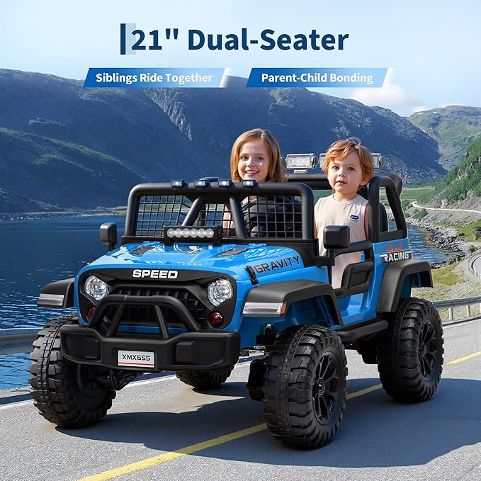 24V 2 Seater Kids Electric Truck with Parent Remote Control, 4WD Ride on Car for Toddlers & Kids 4-8, 100Min Battery, Dual Motor, All Terrain Electric Vehicle Gift for Boys Girls