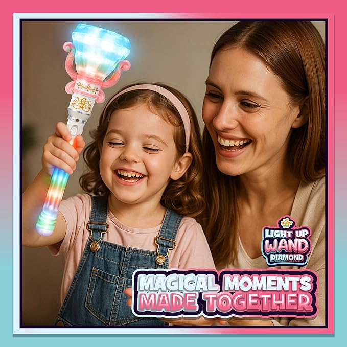 IPIDIPI TOYS Light Up Spinning Diamond Wand, Rotating Magic Princess Toy - Party Favors, Gift Set, Birthday Surprises - Sensory Pretend Play Fairy Wand for Kids Girls and Boys