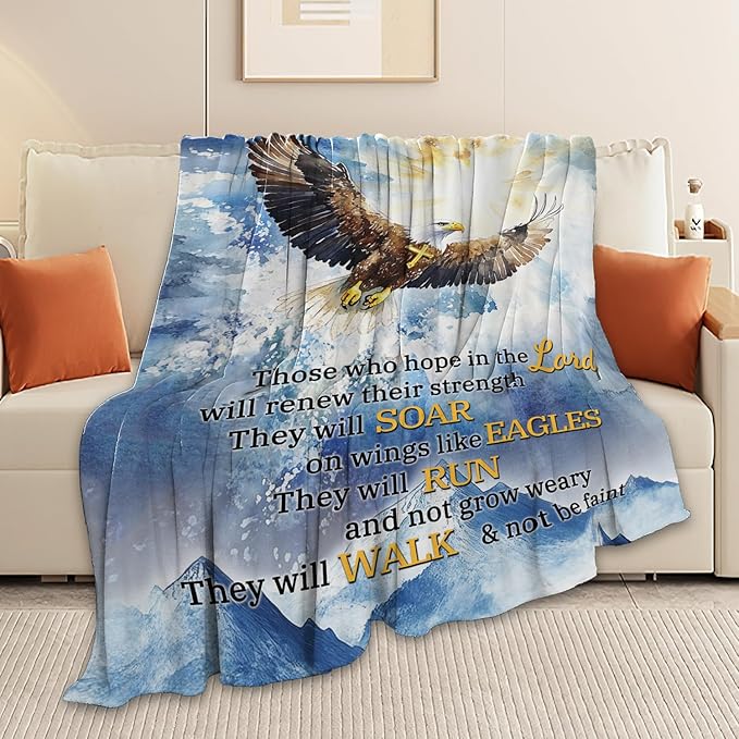 Bald Eagle Blanket Christian Faith Religious Bible Verse Inspirational Scripture Throw Catholic Spiritual Gifts for Adults Women Men Kids Girls Boys Plush Fuzzy Fleece Blanket Decor 40''X50''