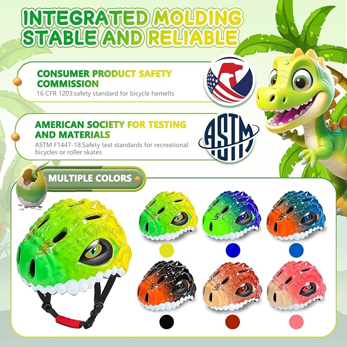 Toddler/Kids Bike Helmet Set for Boys Girls 3D Adjustable Kids Helmet Protective Gear Set Knee Elbow Wrist Pads and Multi-Sports Skateboard Scooter Cycling Roller Balance Bike