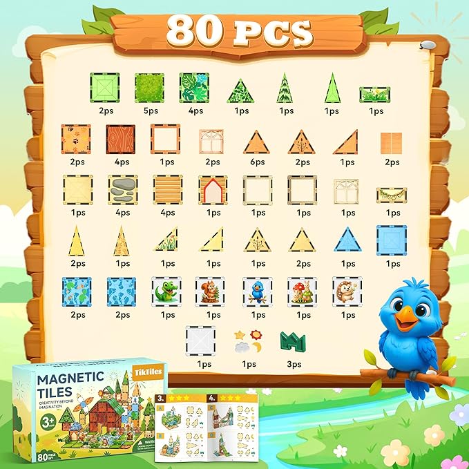 Magnetic Tiles Building Toys Set with 5 Magnetic accessories, Forest Animals Magnetic Blocks for Kids Ages 3-5 4-8, STEM Educational Sensory Magnet Toys Birthday Gifts for Toddlers Girls Boys