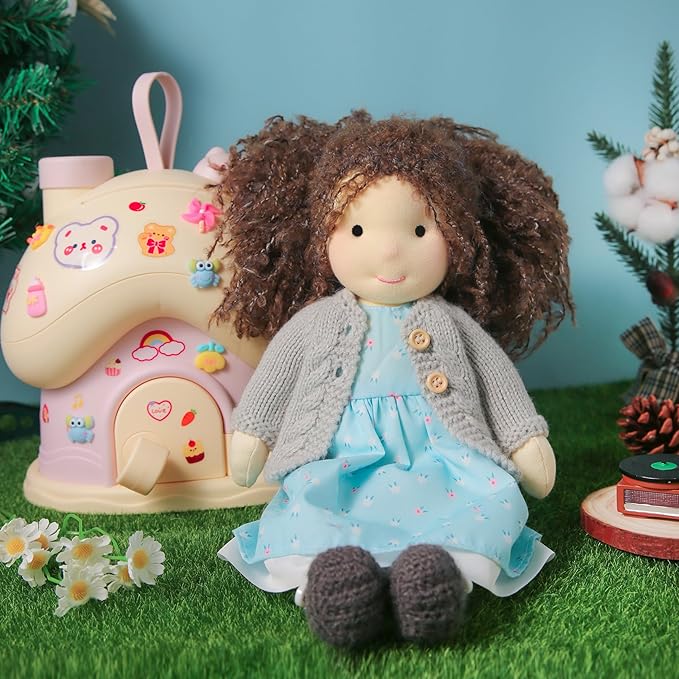 BlissfulPixie Handmade Waldorf Louise - 12" Soft Girl Rag Doll with Cute Plush, Ideal First Doll for Babies & Toddlers