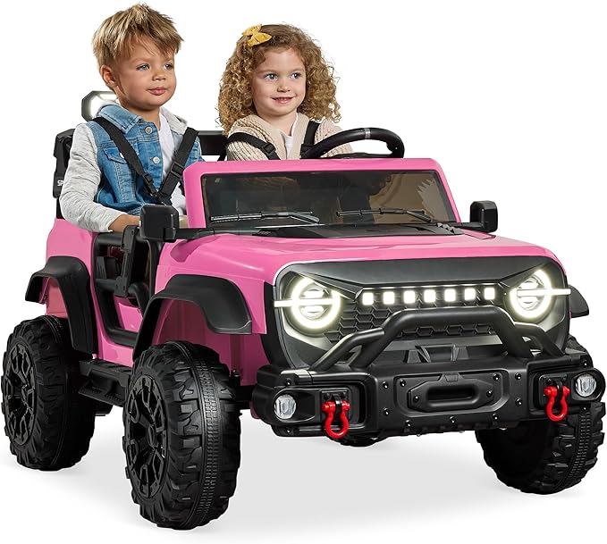 Best Choice Products Kids 24V 2-Seater Electric Ride On Car Truck w/ 132lb Weight Capacity, Parent Control, Bluetooth, LED Lights - Pink