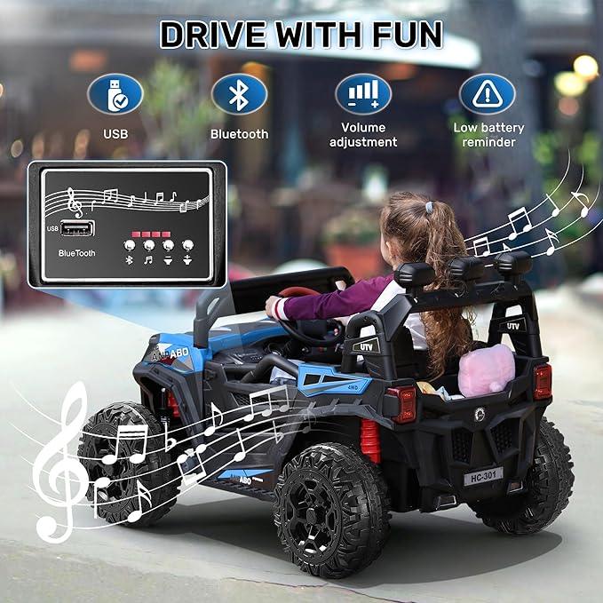 ANPABO 24V Ride on Toys for Big Kids w/Remote Control, 4X75W Motors, Max 4.5MPH, 4WD/2WD Switchable, 4 Shock Absorbers, 19" Spacious Seat, Bluetooth, Electric Car for Kids (Blue)