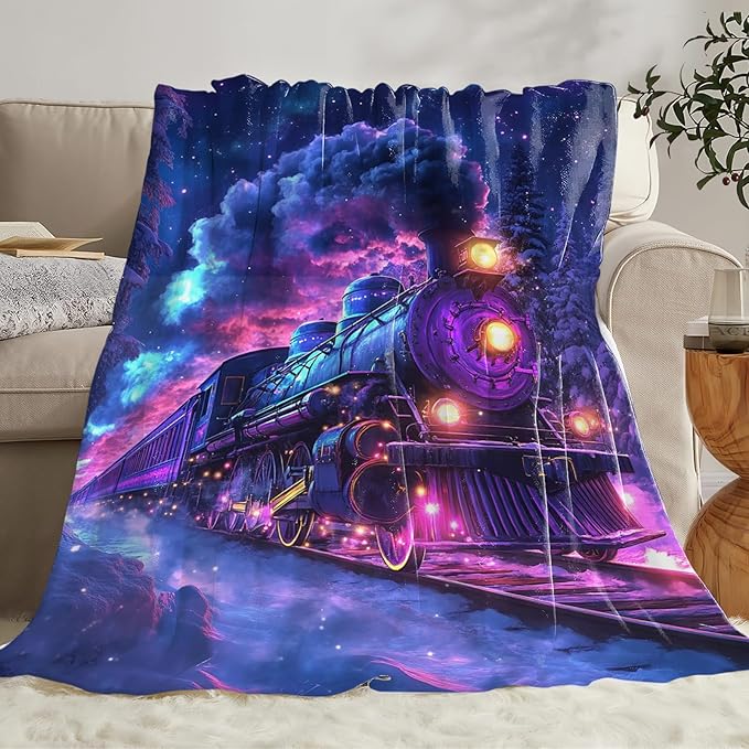 Train Blanket for Boys, Steam Train Flannel Throw Blanket, Lightweight Soft Cozy Fleece Stuff Blankets Gifts for Kids Girls Couch Sofa Bed 60" x 50"