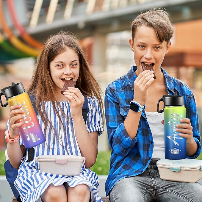 Personalized Water Bottles for Kids with Name for School Customized Christmas Birthday Gifts for Boys Girls Custom Sport Stainless Steel Cup with Straw Lid 18oz for Men Women