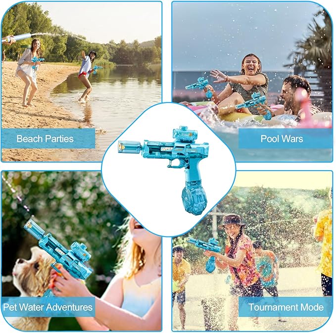 Electric Water Gun for Adults Kids, Automatic Squirt Watergun Pistol with Led Lights, Summer Outdoor Pool Beach Party Toys, Blue
