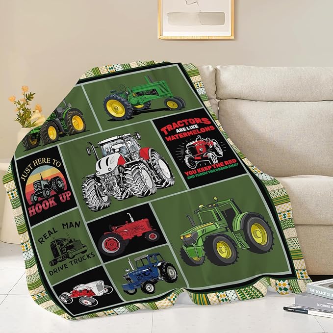 Tractor Blanket Farm Tractor Throw Blanket Gifts for Tractor Lovers Men Women Boys Girls Kids Adults Super Soft Cozy Plush Fluffy Fuzzy Fleece Blanket Decor 60''X80''