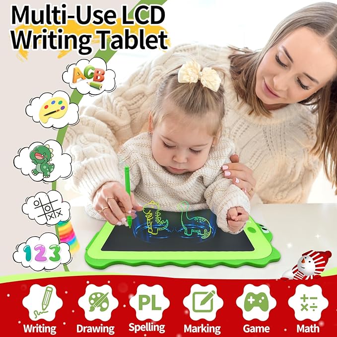 LCD Writing Tablet for Kids - 8.5 Inch Colorful Dinosaur Doodle Pad, Educational Drawing Board, Gift for 3-8 Year Old Boys and Girls, Ideal for Birthday, Party, and Learning Fun (Christmas Edition)