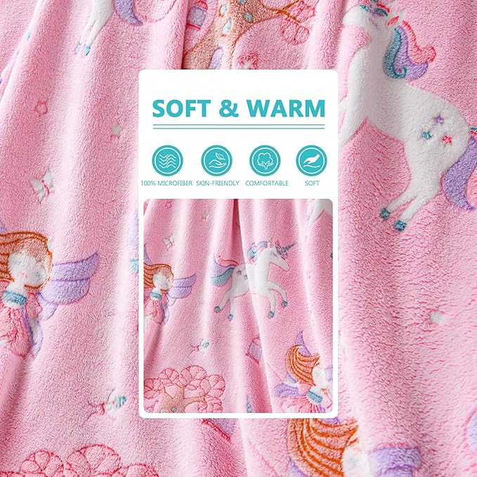 Glow in The Dark Unicorn Blanket,Unicorn Gifts Toys for Girls,Birthday Presents Decor for Kids Age 3-14 Year Old Daughter Teen Child Toddler Soft Luminous Christmas Bedroom Blanket (50"x60")