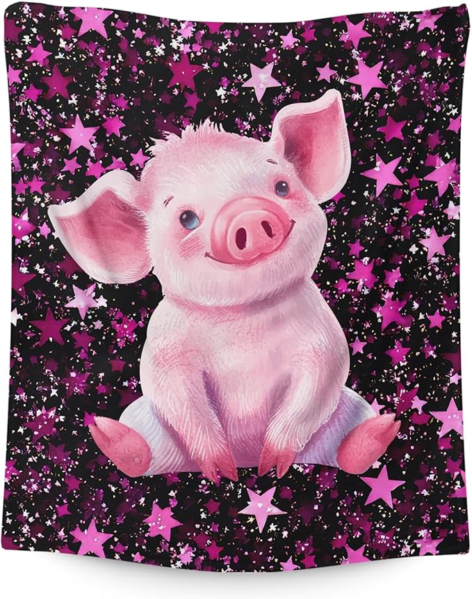 Pig Blanket Kids Blankets for Girls 1-3 Gift for Daughter Granddaughter, Pink Cozy 40 x 30 Inches Flannel Throws for Bed Living Room Chair