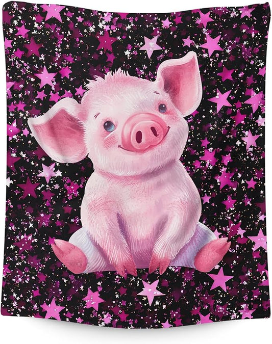 Pig Blanket Kids Blankets for Girls 1-3 Gift for Daughter Granddaughter, Pink Cozy 40 x 30 Inches Flannel Throws for Bed Living Room Chair