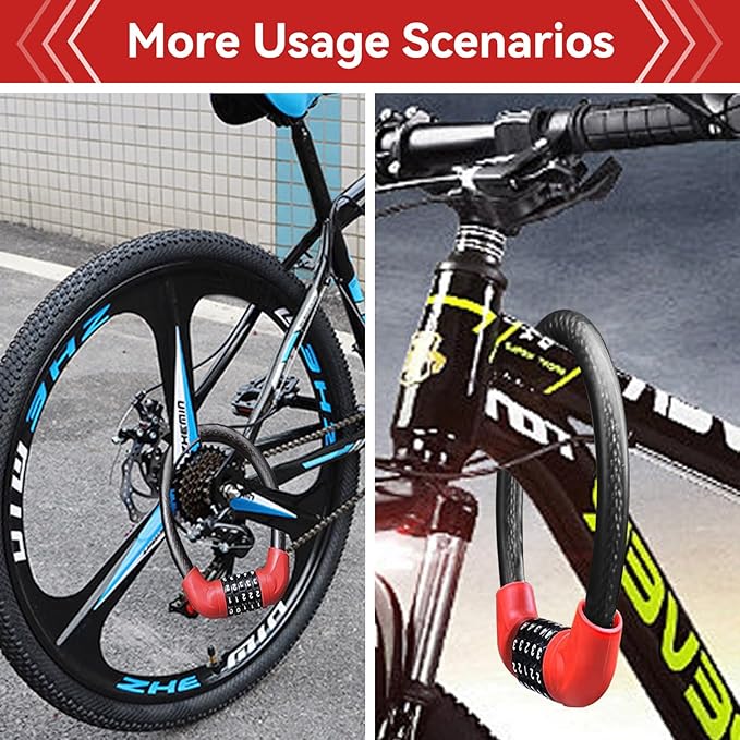5 Digit Combination Bike Cable Lock, Lightweight Bicycle Lock Anti Theft Resettable Combination Portable Bicycle Cable Locks for Bike, 22inch, Red
