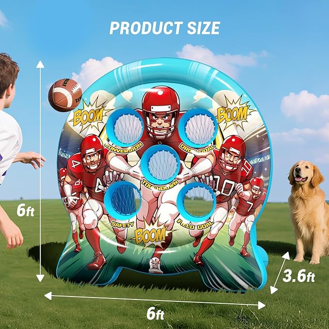 Kids Football Target Toss Game with Junior Size Football - Inflatable Throwing Target Toy - Fun Sports Carnival Party Game - Outdoor Game for Kids