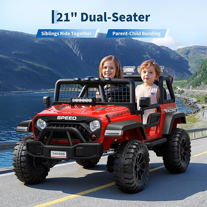 24V 2 Seater Kids Electric Truck with Parent Remote Control, 4WD Ride on Car for Toddlers & Kids 4-8, 100Min Battery, Dual Motor, All Terrain Electric Vehicle Gift for Boys Girls
