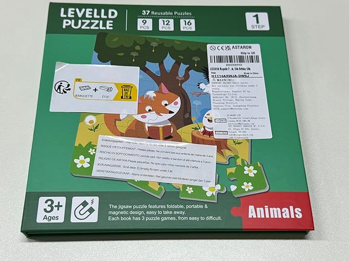 ASTARON Magnetic Puzzles for Toddlers, 9-12-16 Pieces Animal World Learning Magnet Puzzles for Road Trip, Educational Travel Toys Car Plane Activities for Kids, Kids Birthday Gifts