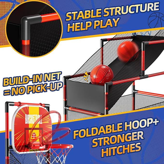 Arcade Basketball Game Indoor, Kids Ajustable Basketball Hoop, Outdoor Carnival Sports Play Toy with 4 Balls and Air Pump, Educational Birthday Gift for Boys Girls 3 4 5 6 7 8 Year Old (Red)