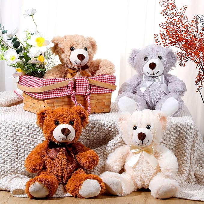 Zhanmai 12 Pcs 14 Inch Bear Stuffed Animal Bulk Operation 2025 Graduation Gifts Bulk Plush Stuffed Bear for Bridal Anniversary Shower Gifts(Light Brown, Dark Brown, White, Grey)